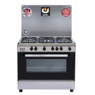 Nara Gas Cooker 90 cm Full Safety Silver color with black glass